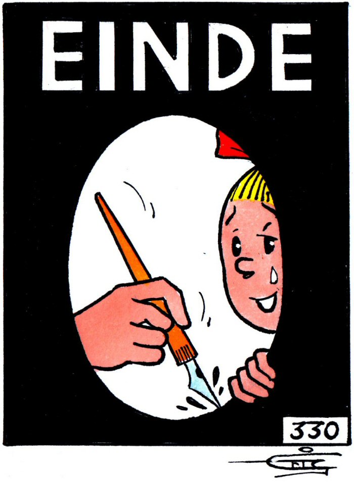 Eindeplaatje dat Eric De Rop tekende bij zijn afscheid van Studio Vandersteen